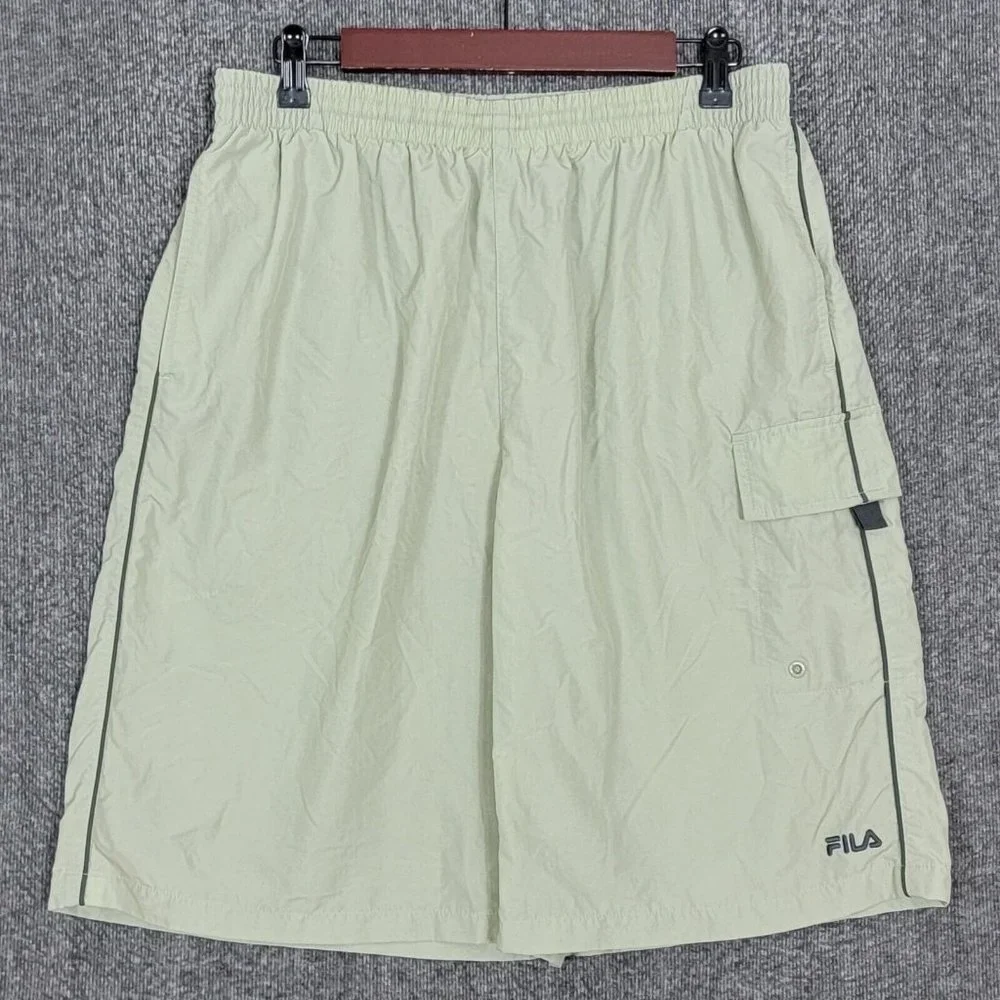 FILA Swim Trunks Mens L Light Green Swim Shorts Lined Built In Brief Drawstring